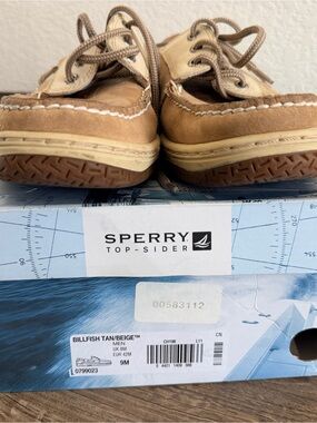 Sperry Billfish Leather Boat Shoes in Tan and Beige